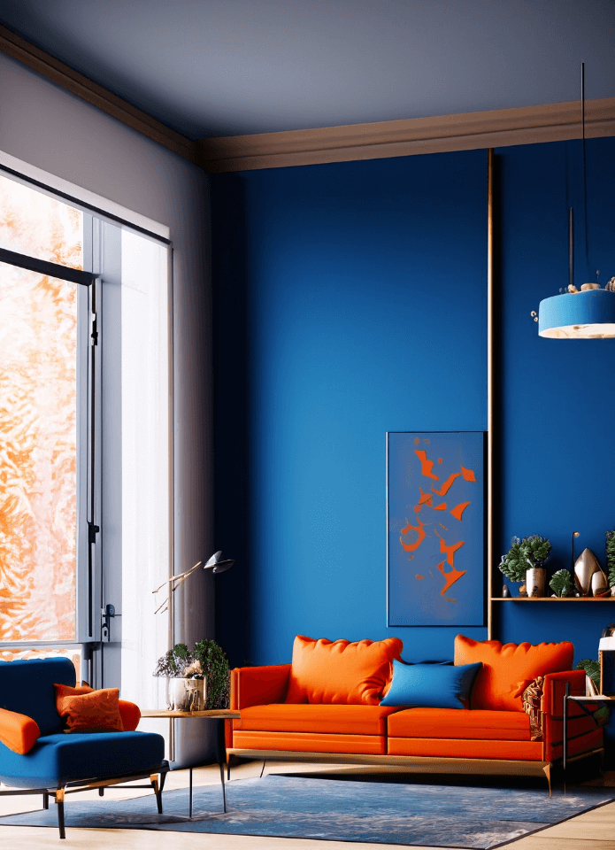 A beautifully designed room featuring a complementary color scheme